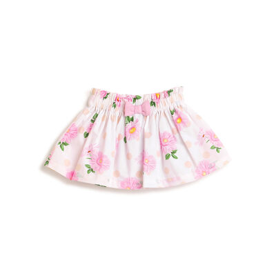 Girls White Floral Printed Poplin Skirt